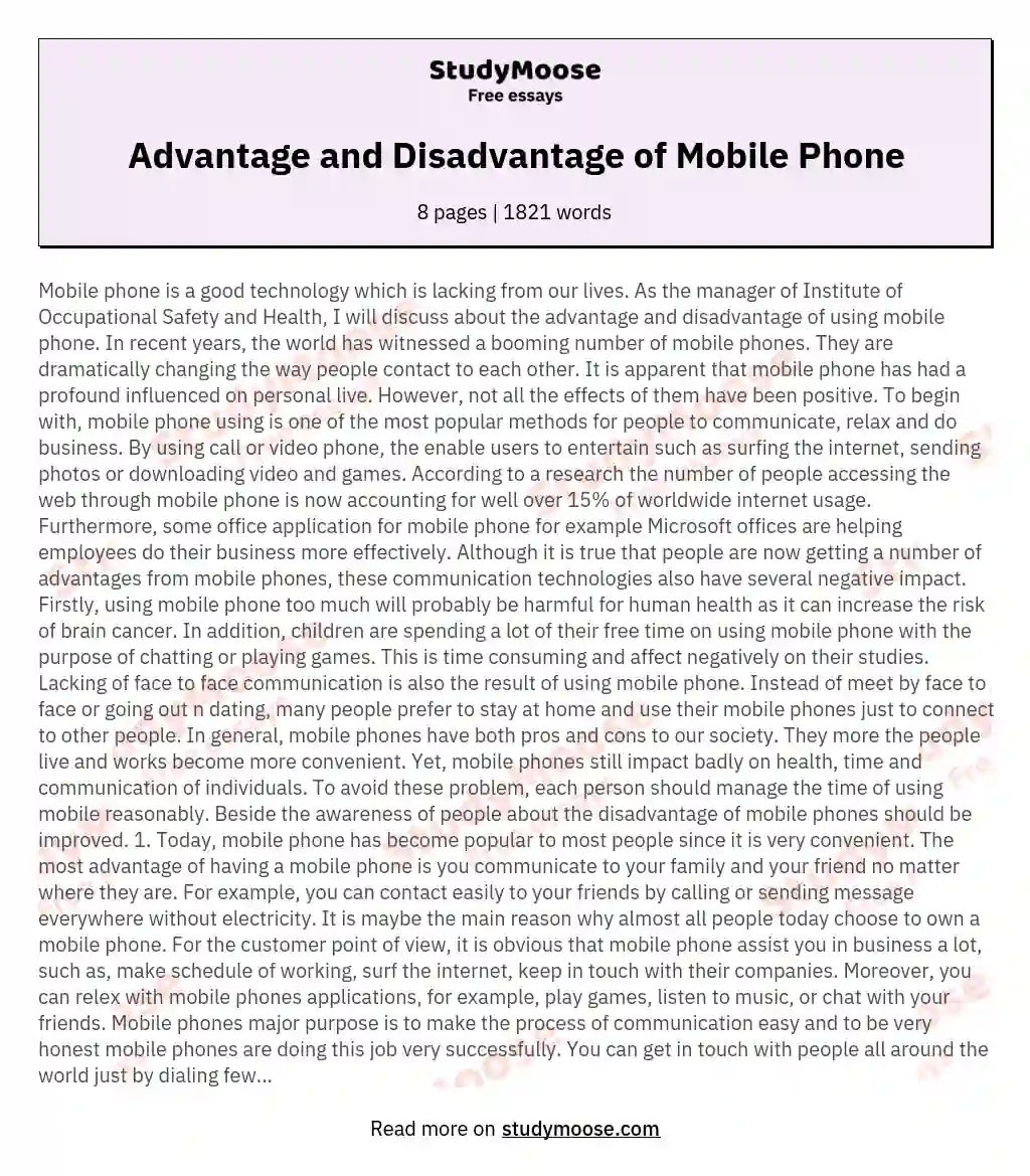 Advantage and Disadvantage of Mobile Phone