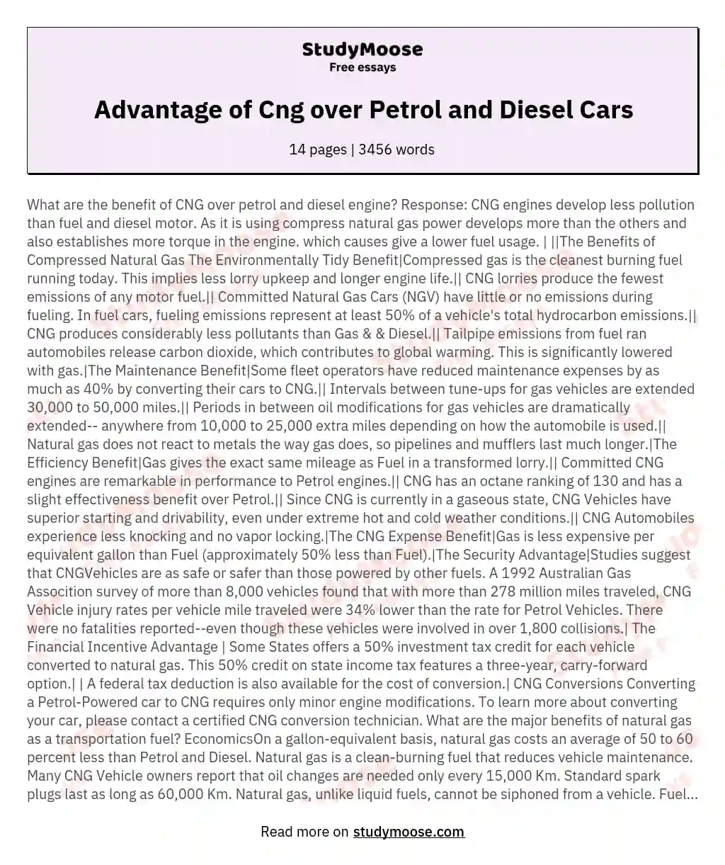 Advantage of Cng over Petrol and Diesel Cars essay