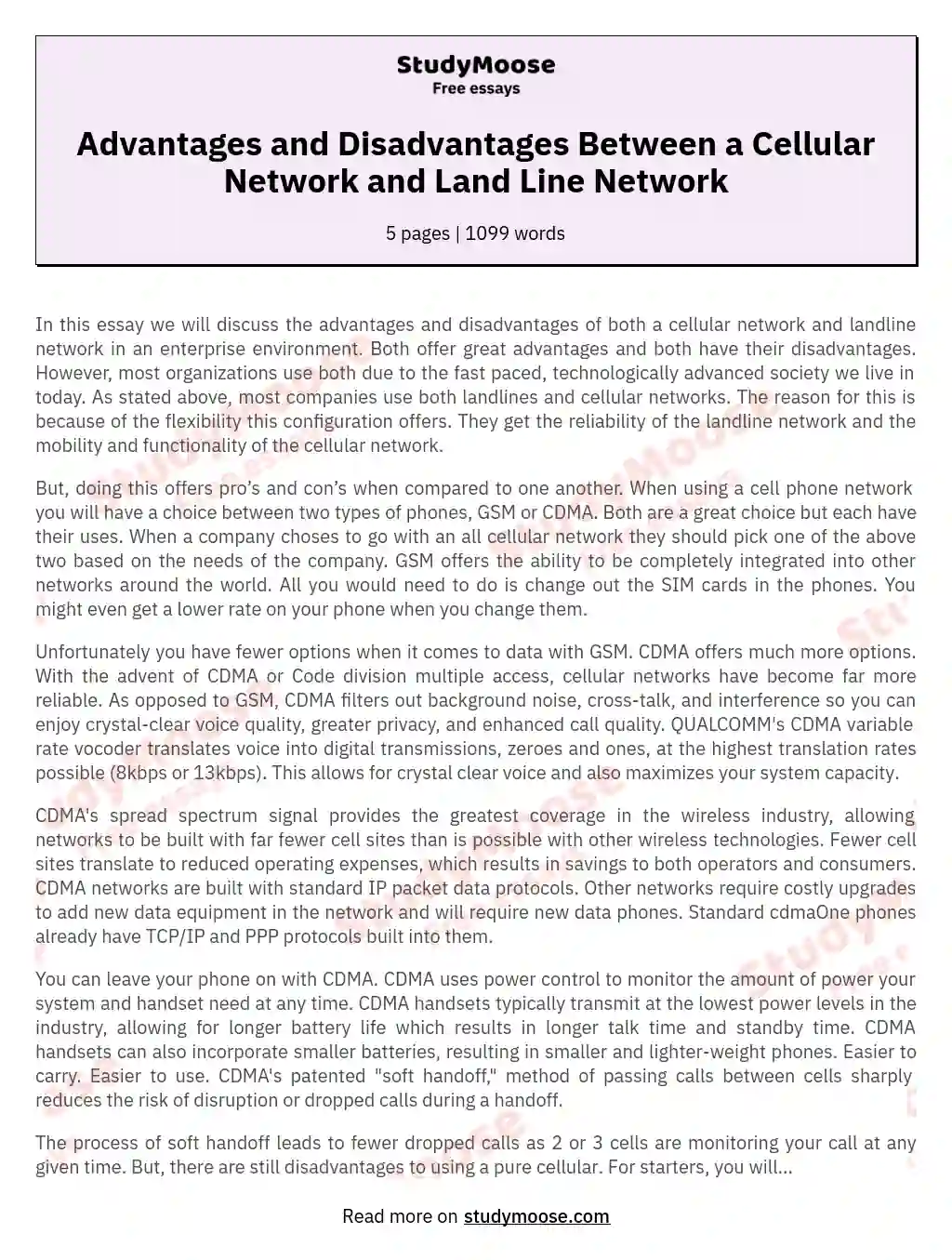 Advantages and Disadvantages Between a Cellular Network and Land Line Network