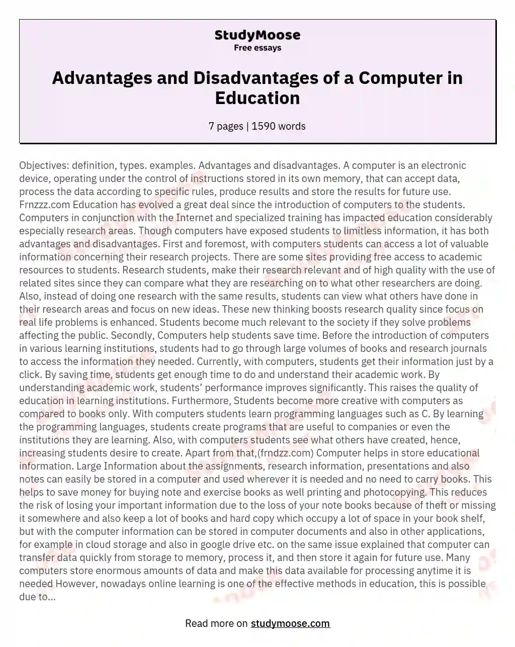 Advantages and Disadvantages of a Computer in Education