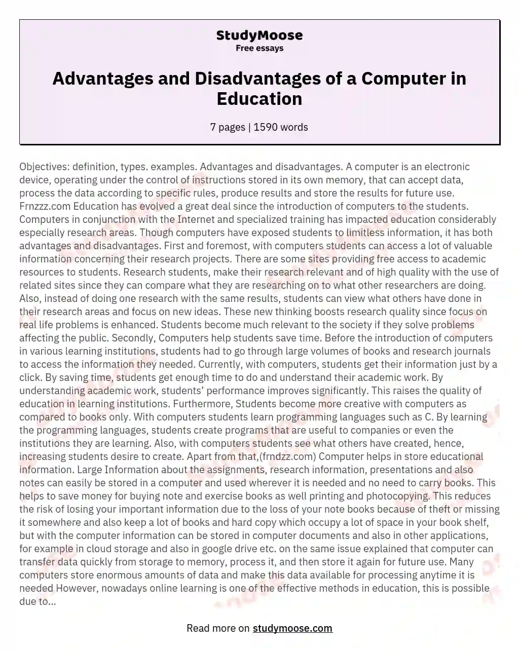 essay about advantages and disadvantages of using computer