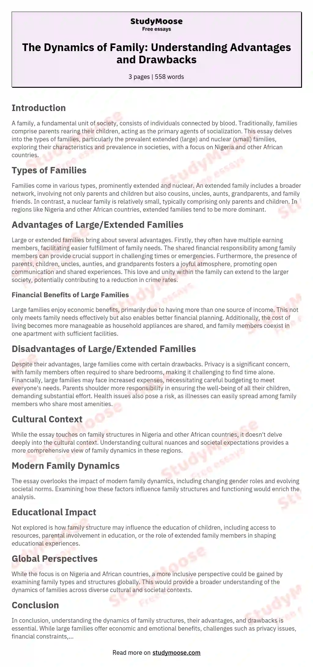 The Dynamics of Family: Understanding Advantages and Drawbacks essay
