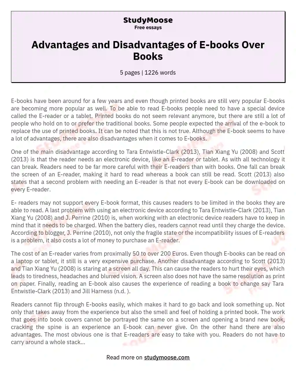 Advantages and Disadvantages of E-books Over Books essay