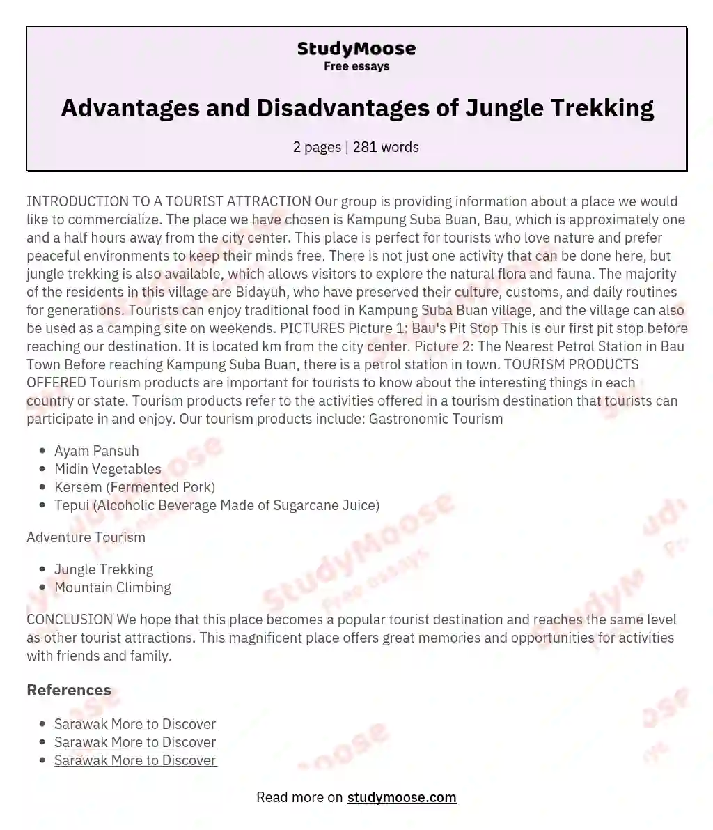 Advantages and Disadvantages of Jungle Trekking essay