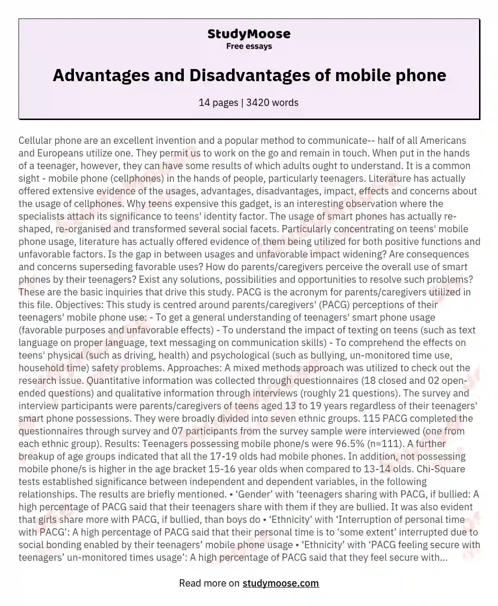 Advantages and Disadvantages of mobile phone essay