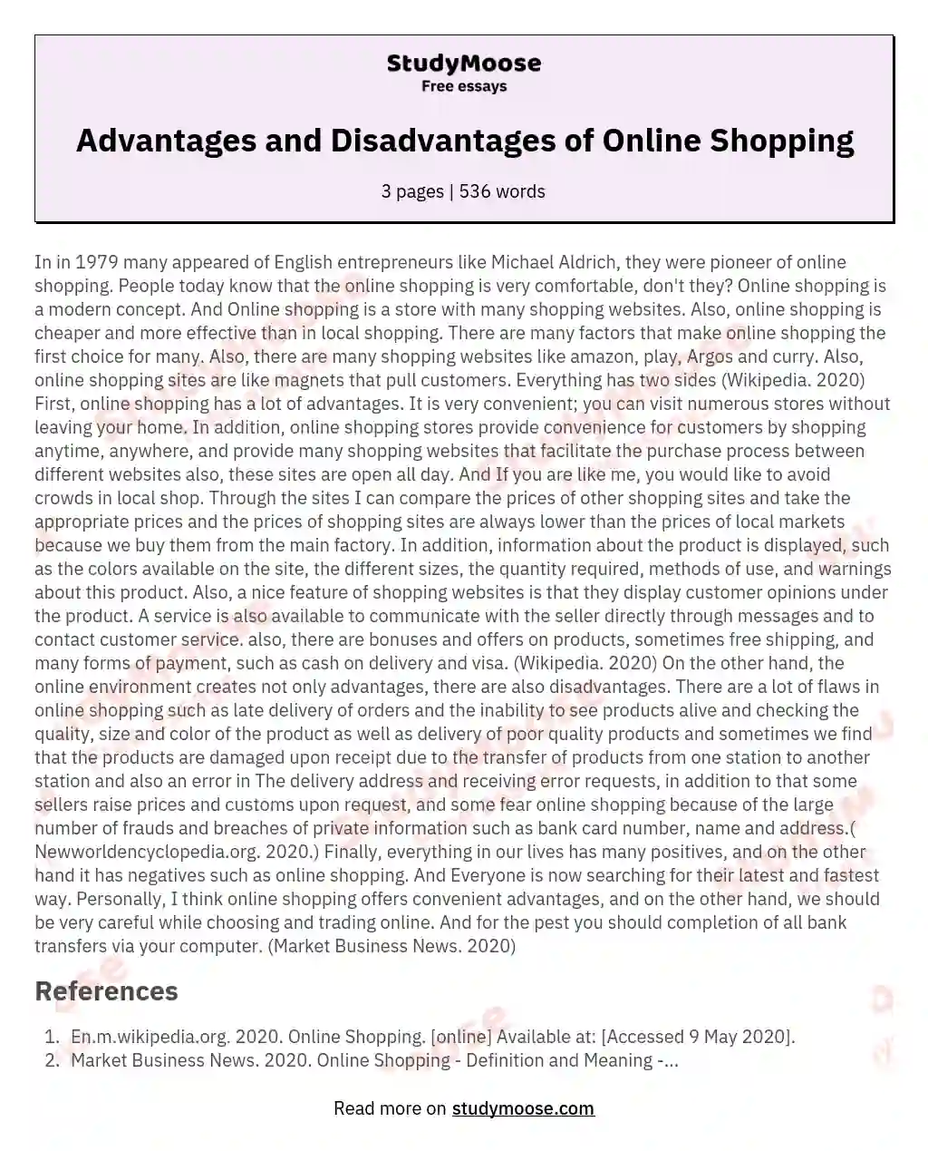 Advantages and Disadvantages of Online Shopping essay