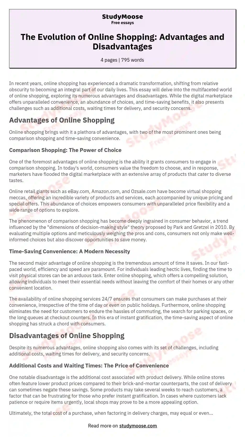 online shopping advantages and disadvantages essay 250 words