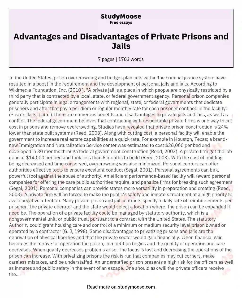 Advantages and Disadvantages of Private Prisons and Jails