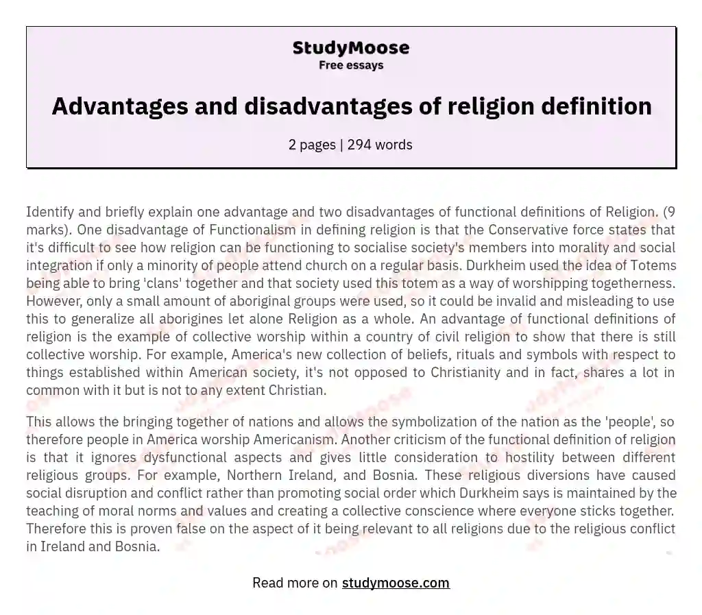 Advantages and disadvantages of religion definition essay