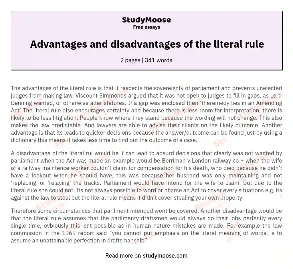 Advantages and disadvantages of the literal rule essay