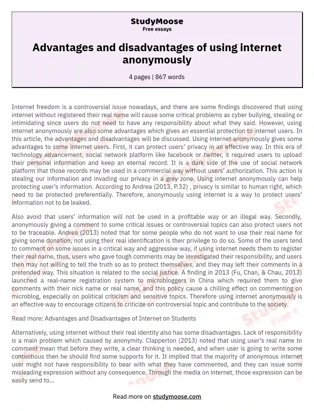 essay on the advantages of internet