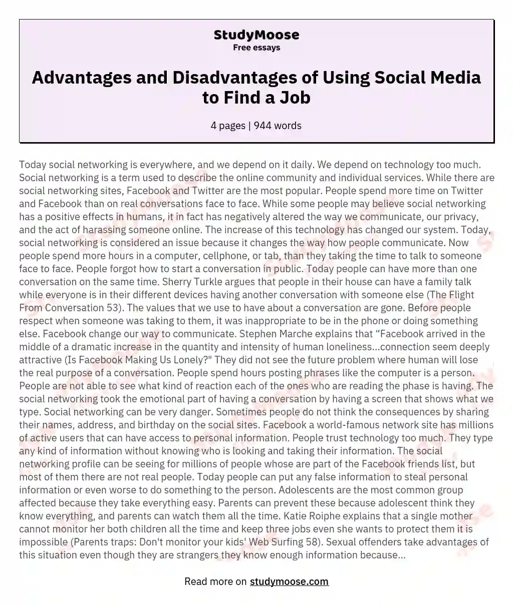Advantages and Disadvantages of Using Social Media to Find a Job essay