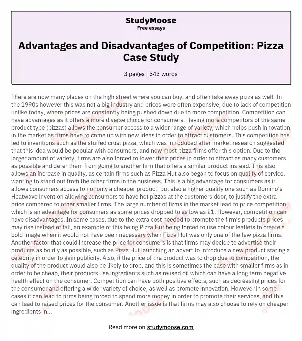 Advantages and Disadvantages of Competition: Pizza Case Study