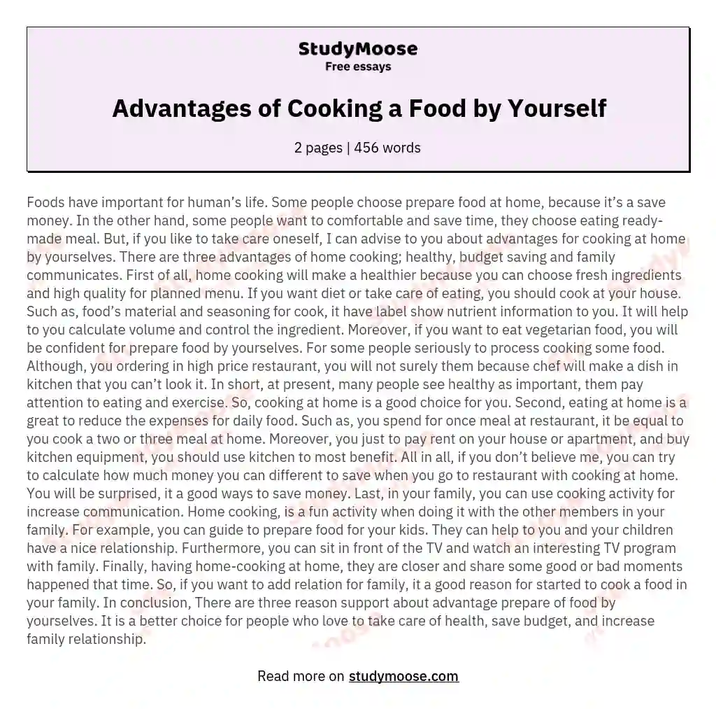 Advantages of Cooking a Food by Yourself essay