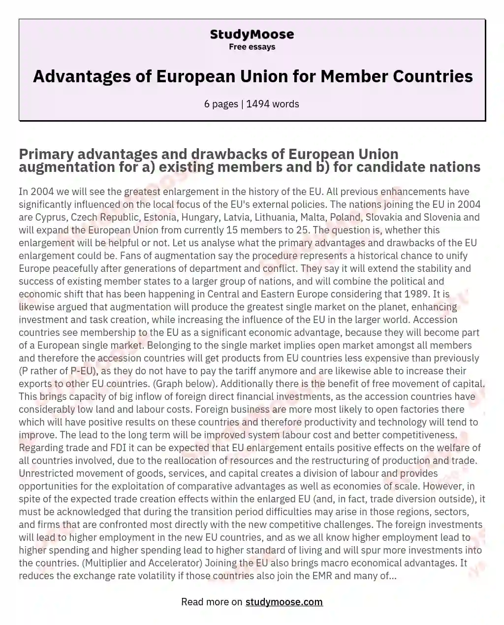 Advantages of European Union for Member Countries essay