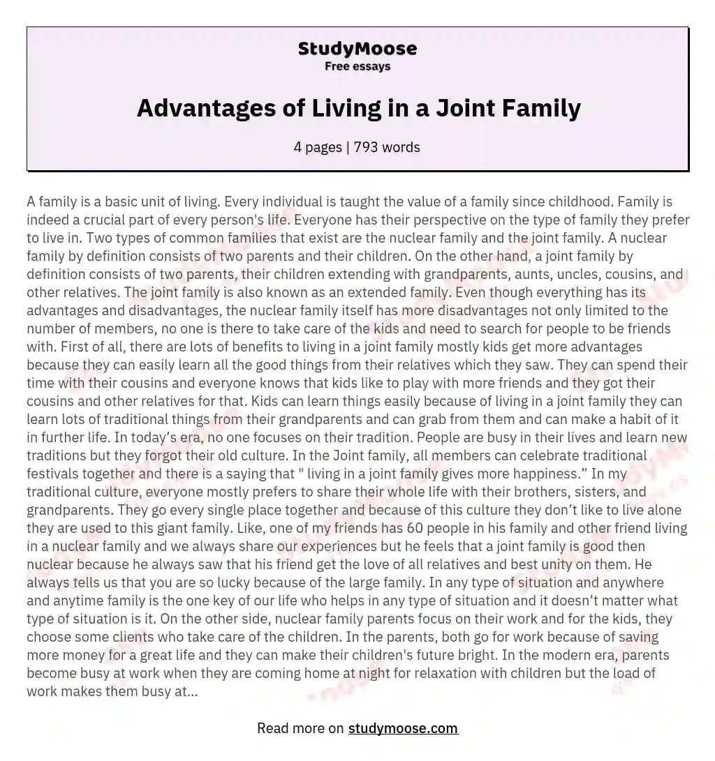 essay on joint family advantages and disadvantages