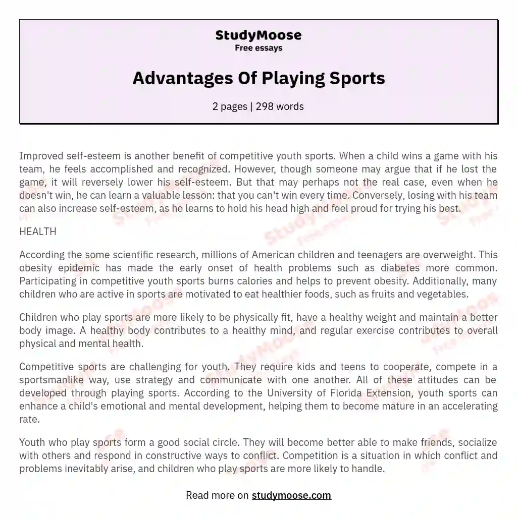 Advantages Of Playing Sports essay