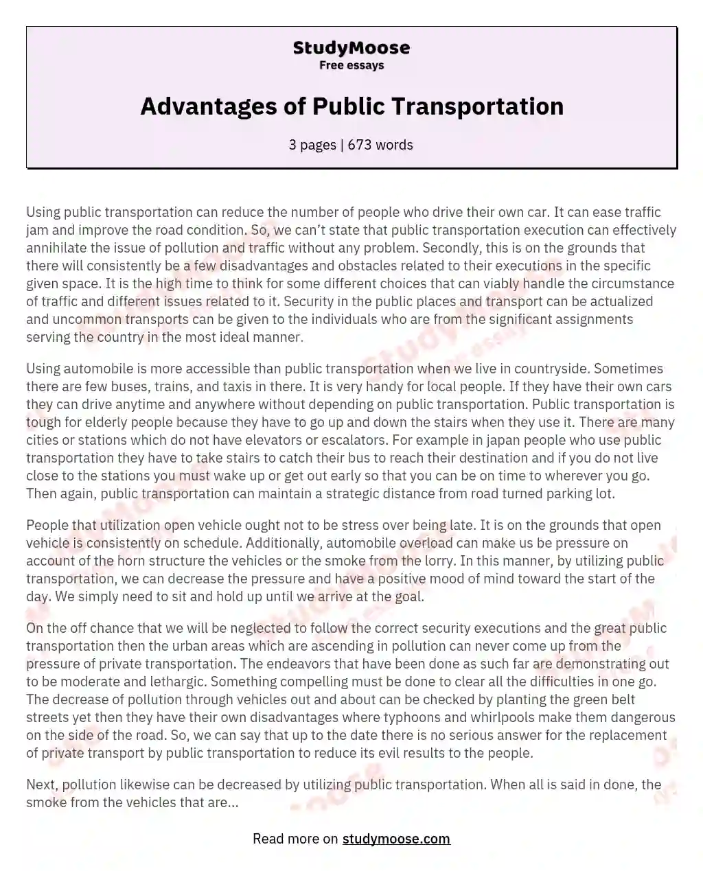 essay on advantages and disadvantages of public transport
