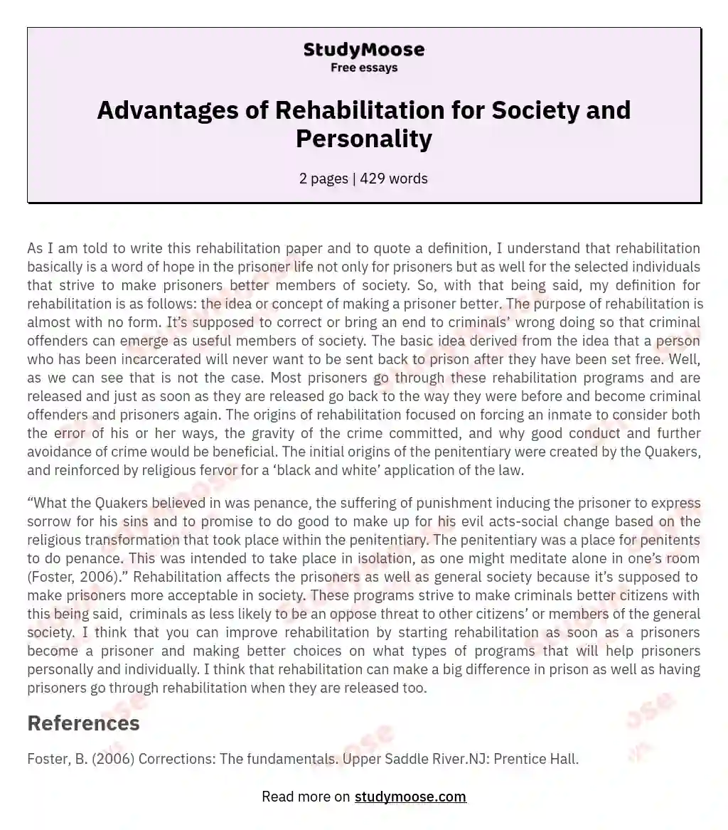Advantages of Rehabilitation for Society and Personality essay