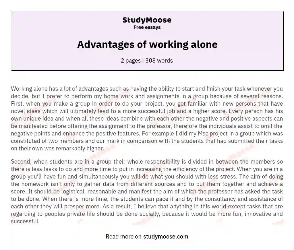 Advantages of working alone essay