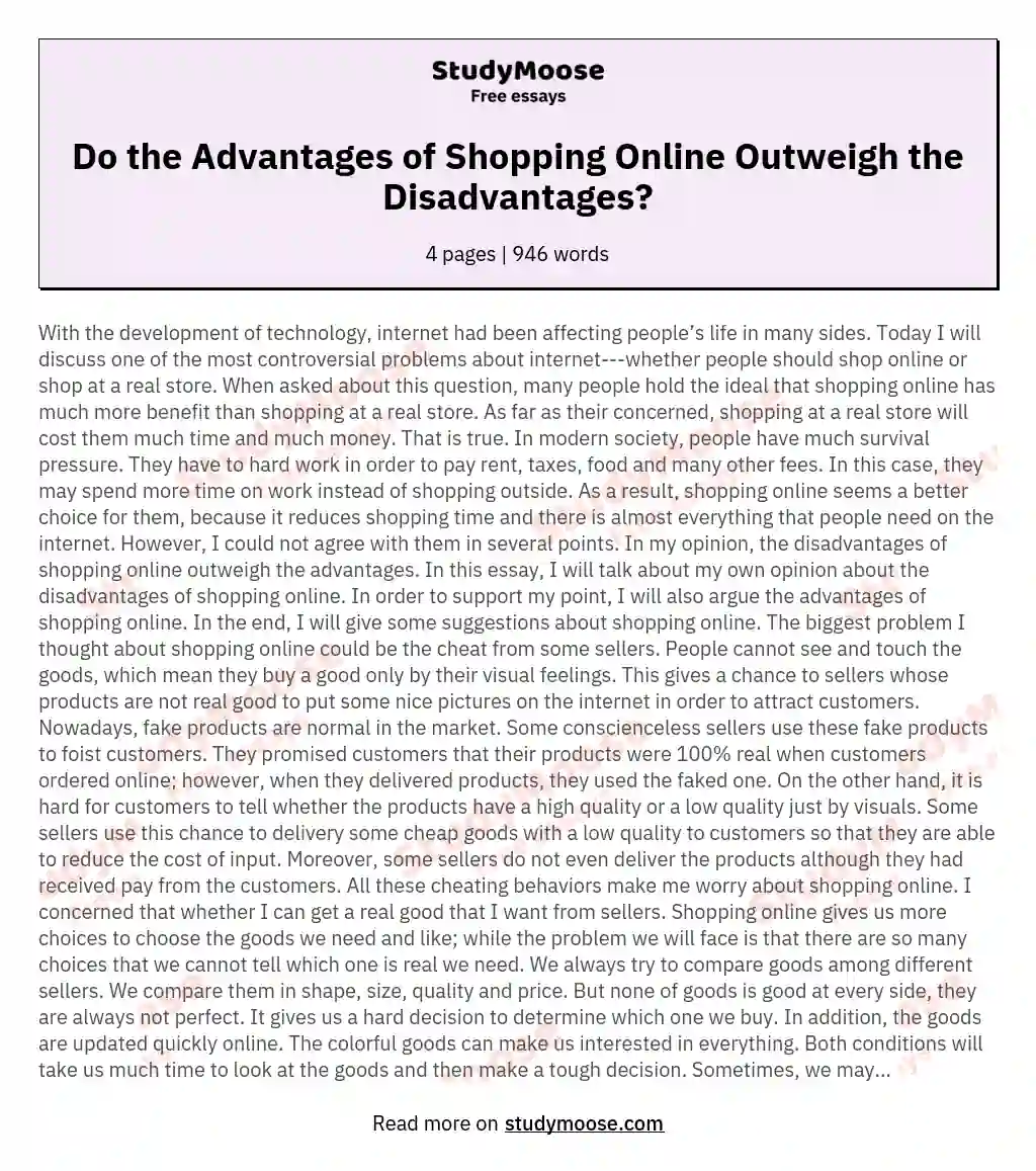 online shopping disadvantages essay