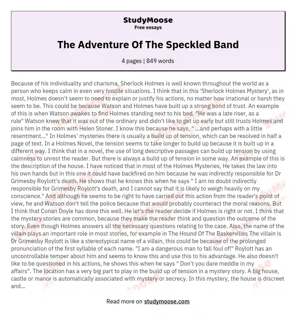 The Adventure Of The Speckled Band essay
