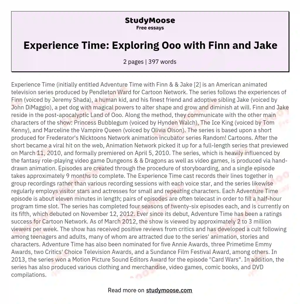 Experience Time: Exploring Ooo with Finn and Jake essay