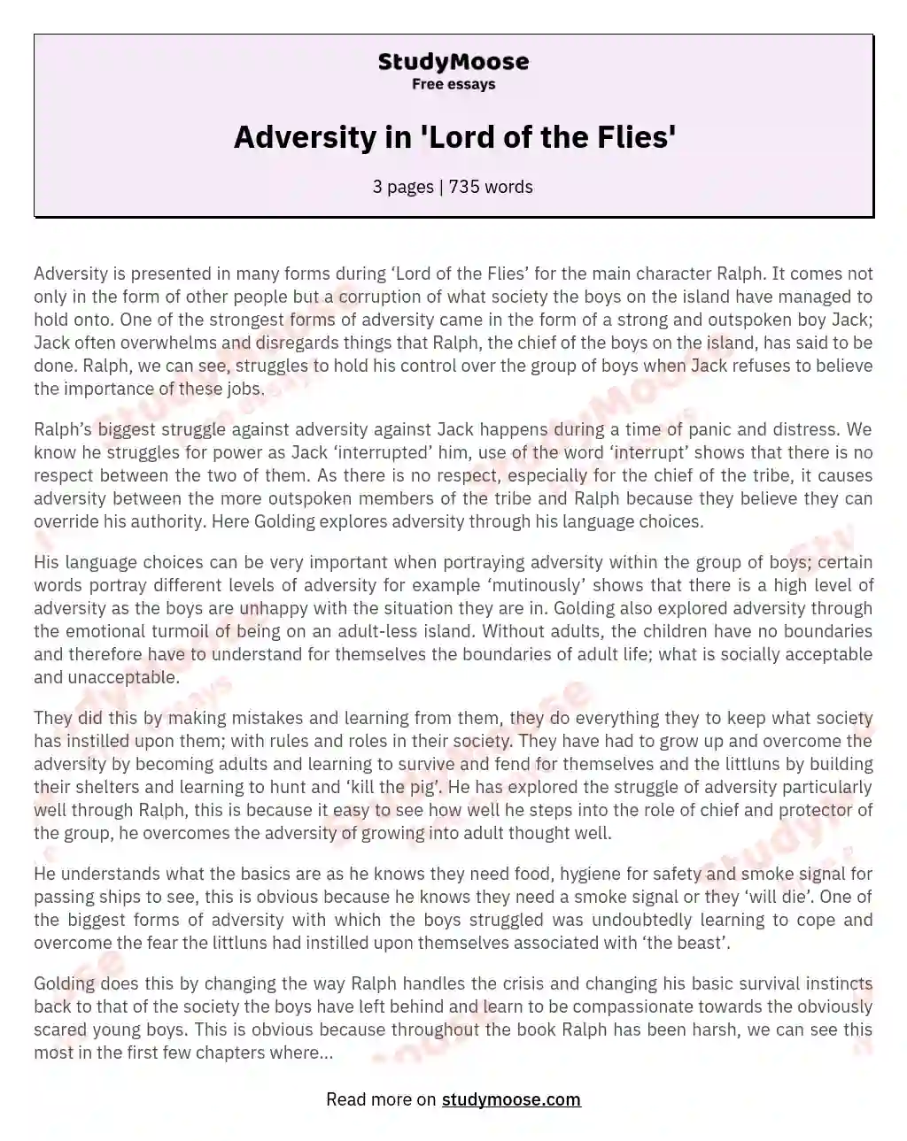 Adversity in 'Lord of the Flies'