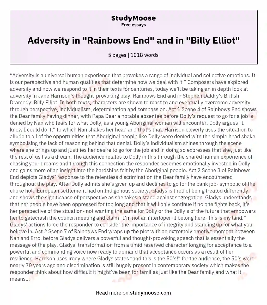 Adversity in "Rainbows End" and in "Billy Elliot" essay