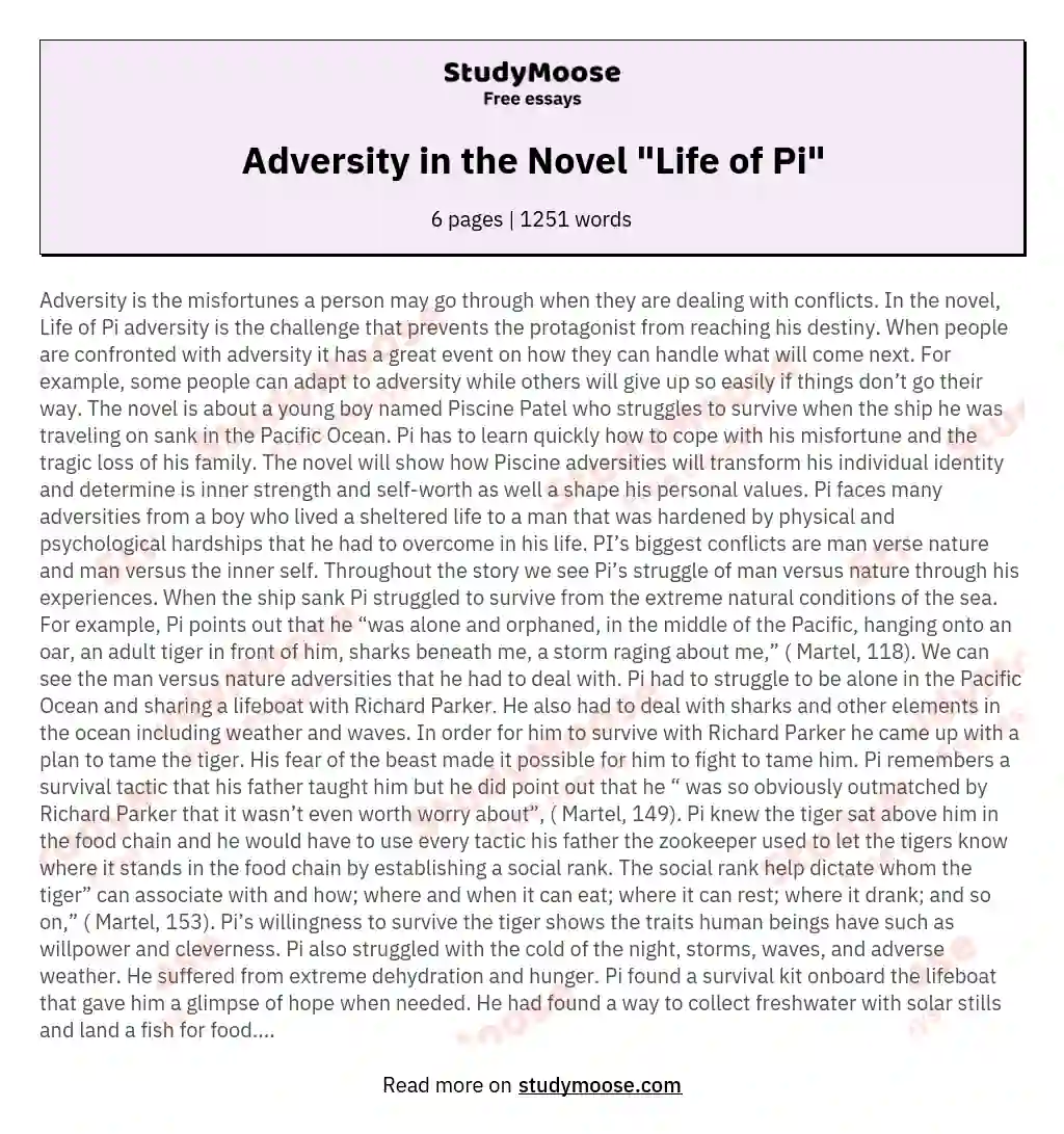 Adversity in the Novel "Life of Pi"