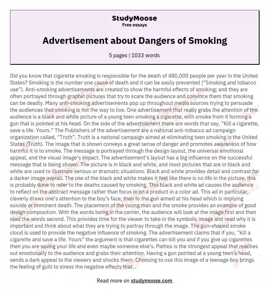 Advertisement about Dangers of Smoking essay