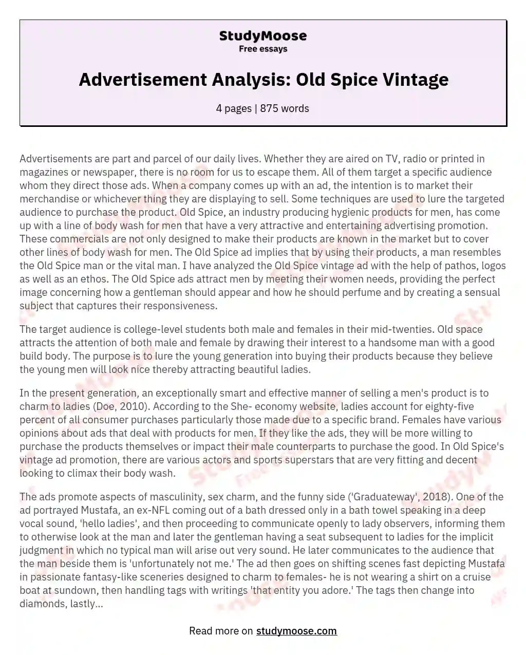 Advertisement Analysis: Old Spice Vintage essay