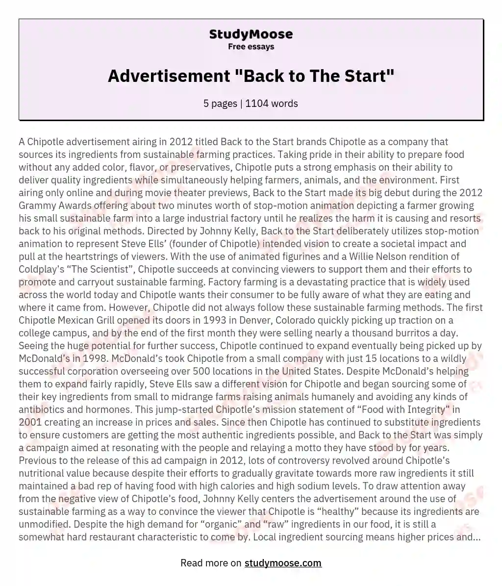 Advertisement "Back to The Start" essay