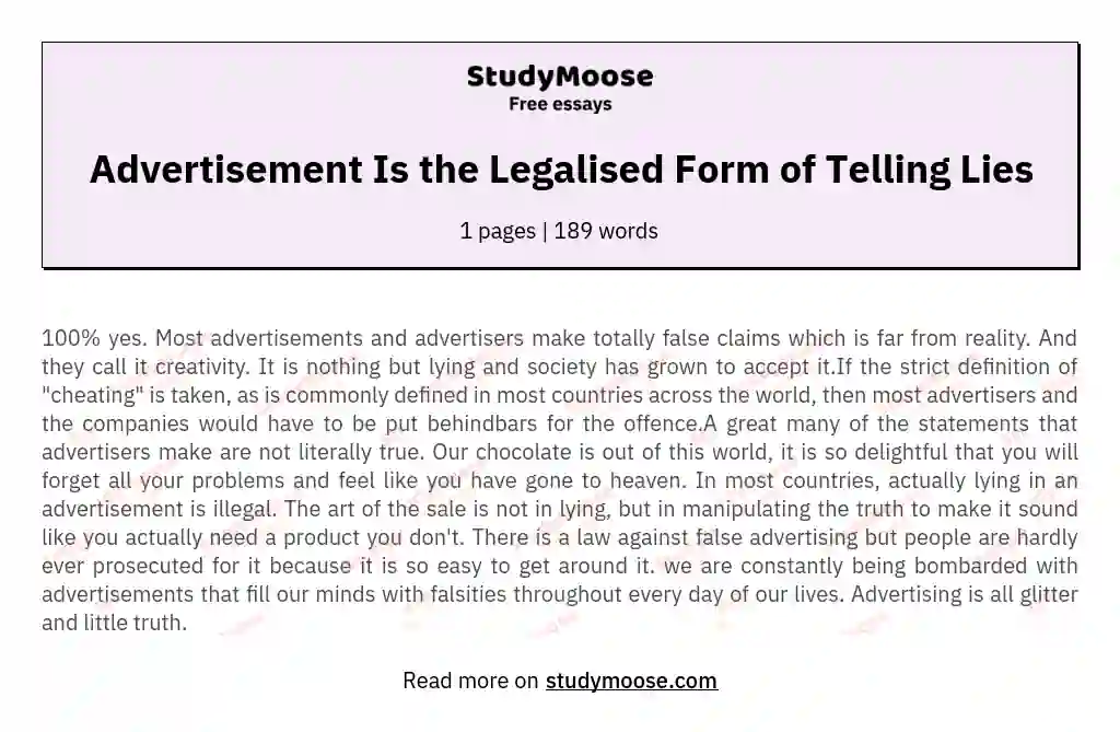 Advertisement Is the Legalised Form of Telling Lies