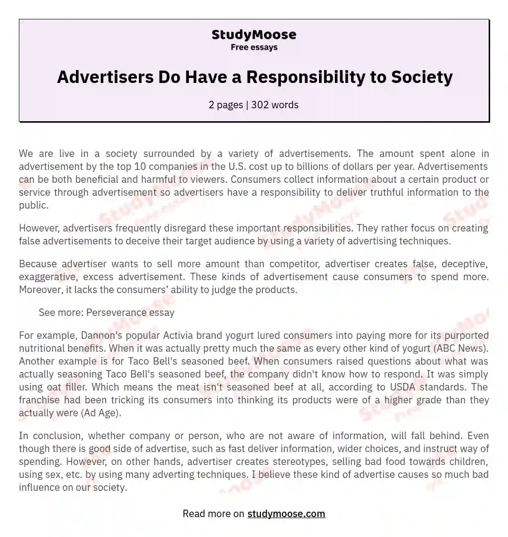Advertisers Do Have a Responsibility to Society essay