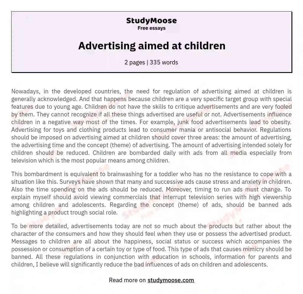 Advertising aimed at children essay