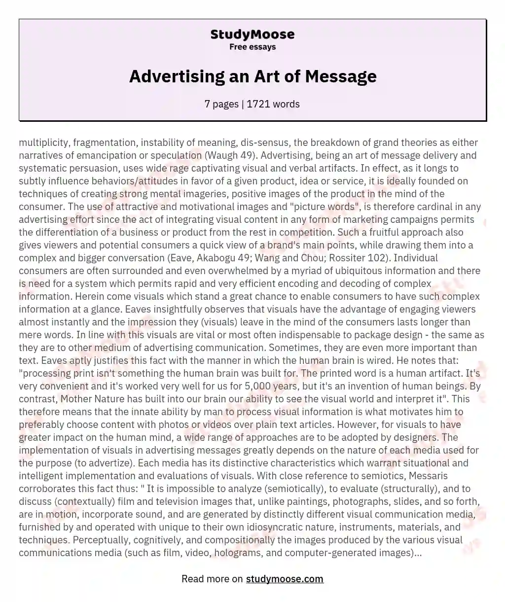 Advertising an Art of Message essay