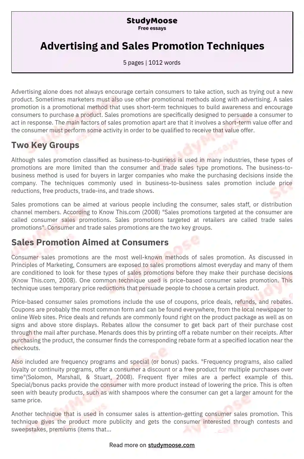 Advertising and Sales Promotion Techniques essay