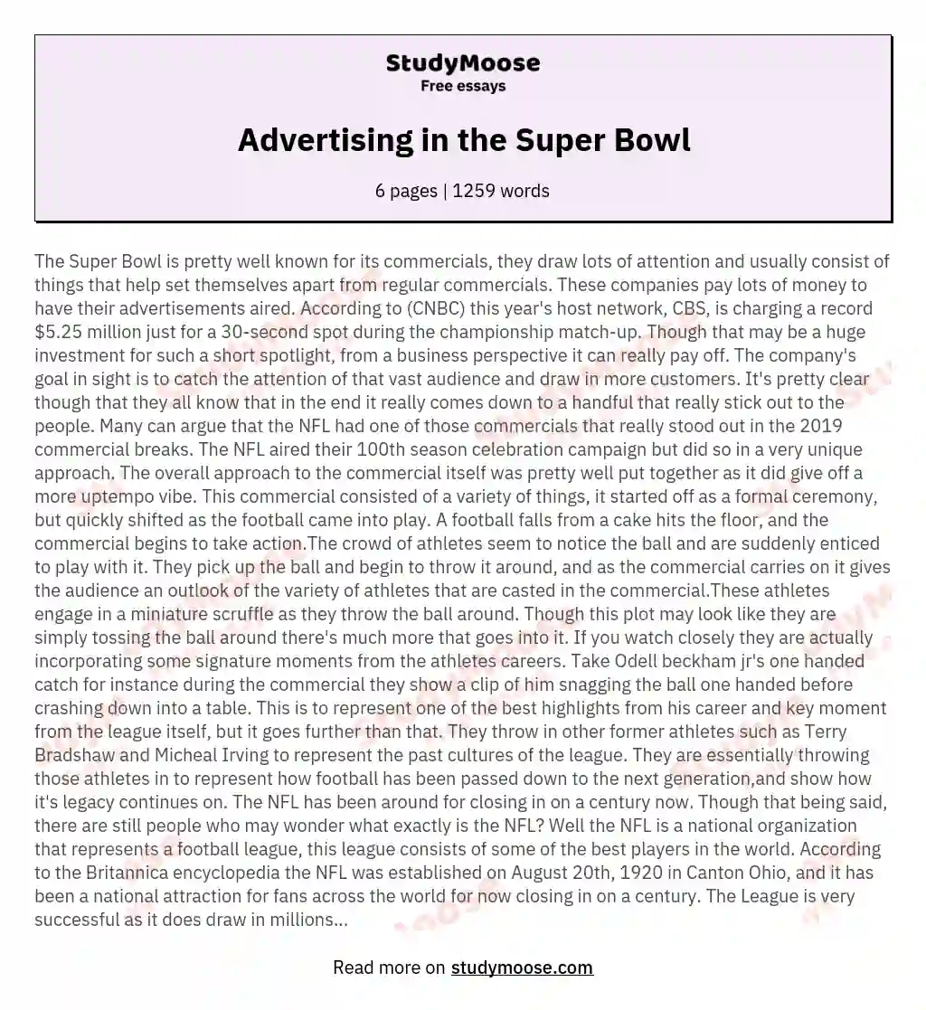 essay about super bowl ads