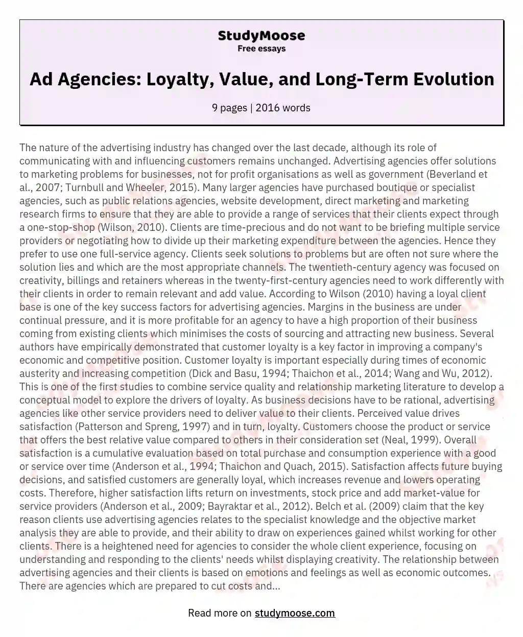 Ad Agencies: Loyalty, Value, and Long-Term Evolution essay