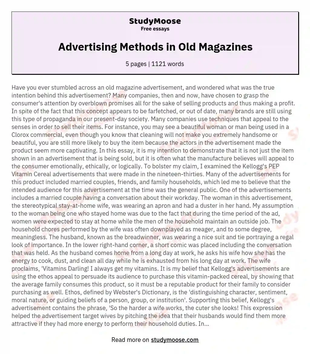 Advertising Methods in Old Magazines essay