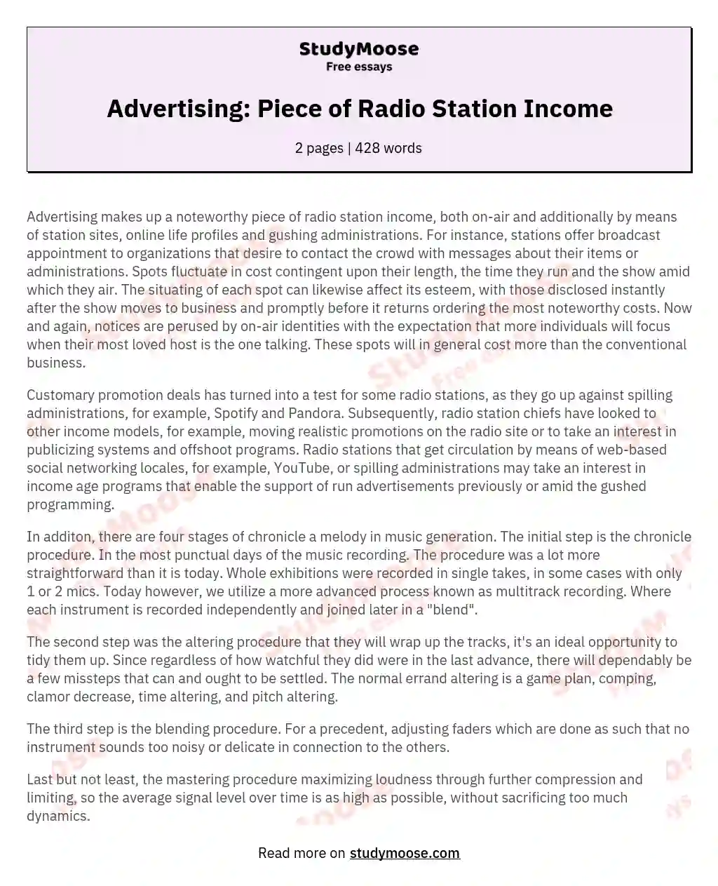 Advertising: Piece of Radio Station Income essay