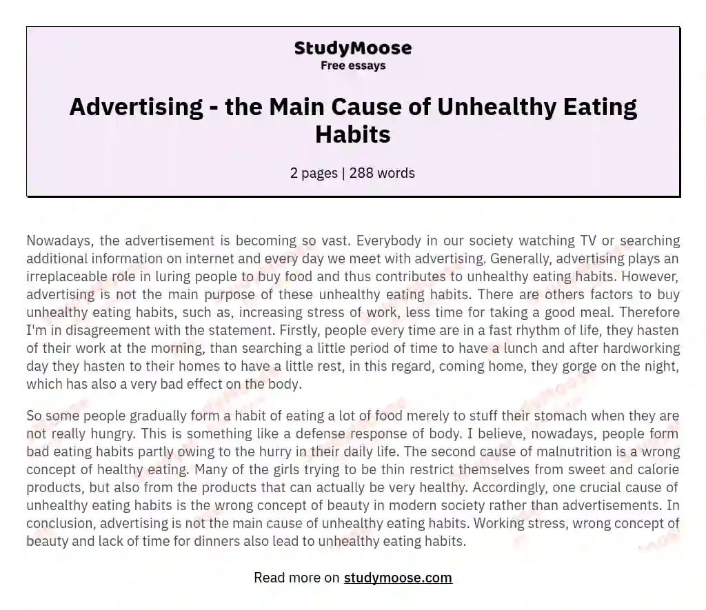 Advertising - the Main Cause of Unhealthy Eating Habits