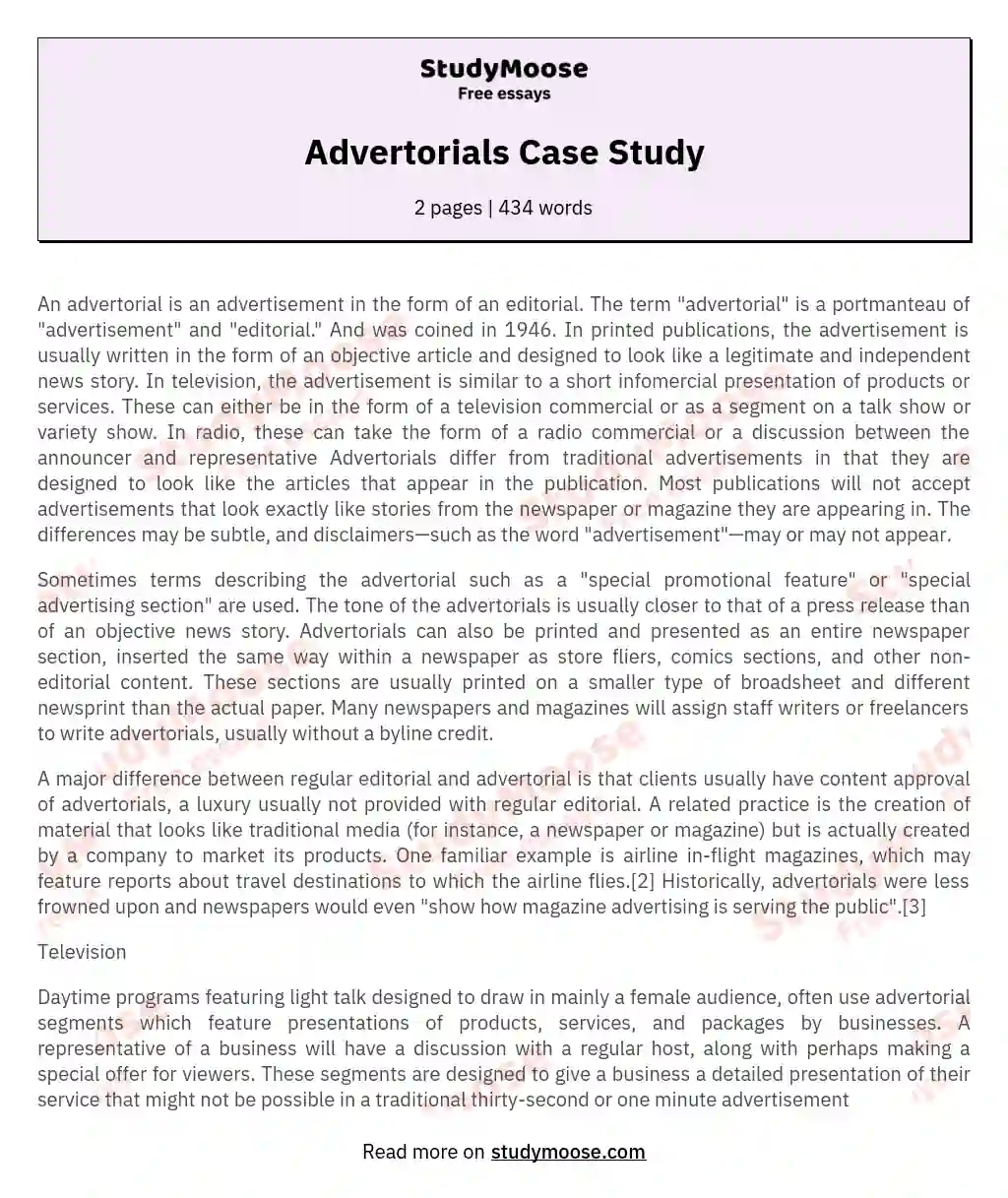 The Impact of Advertorials on Modern Advertising essay