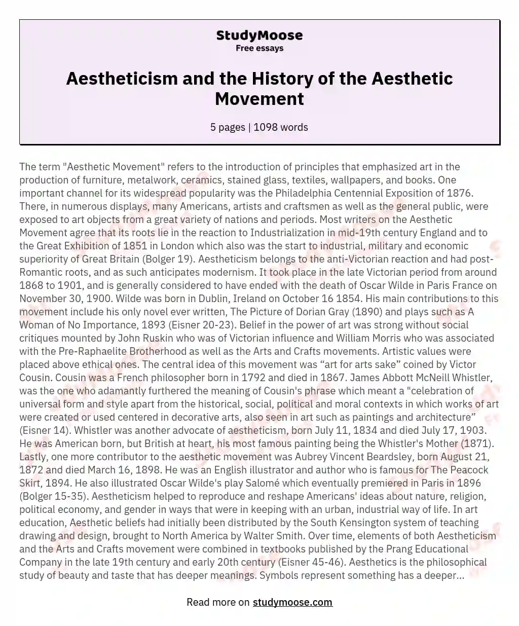 Aestheticism and the History of the Aesthetic Movement
