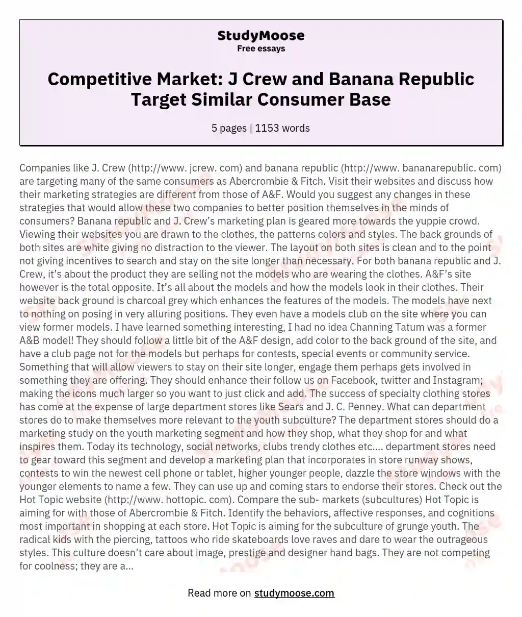 Competitive Market: J Crew and Banana Republic Target Similar Consumer Base essay