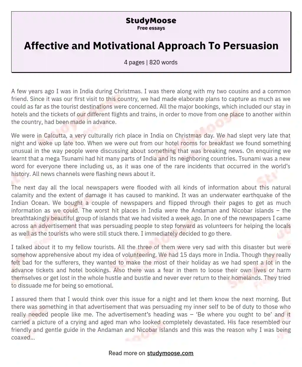 Affective and Motivational Approach To Persuasion
