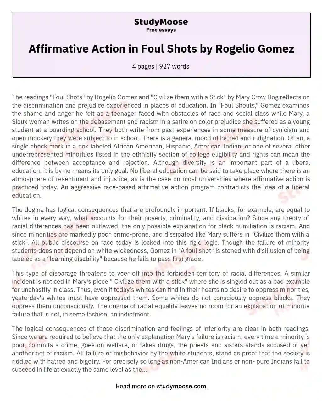 Affirmative Action in Foul Shots by Rogelio Gomez essay