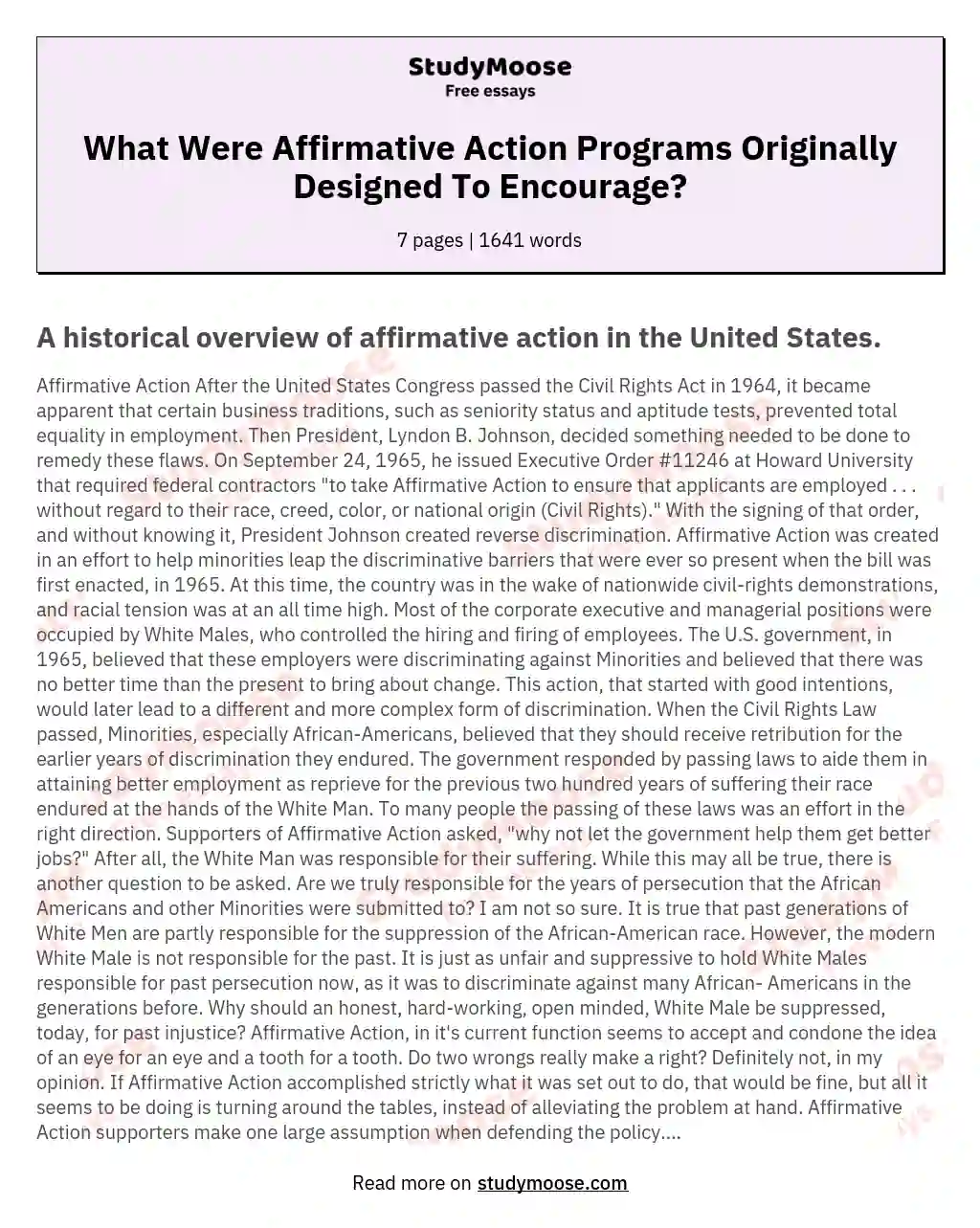 What Were Affirmative Action Programs Originally Designed To Encourage? essay