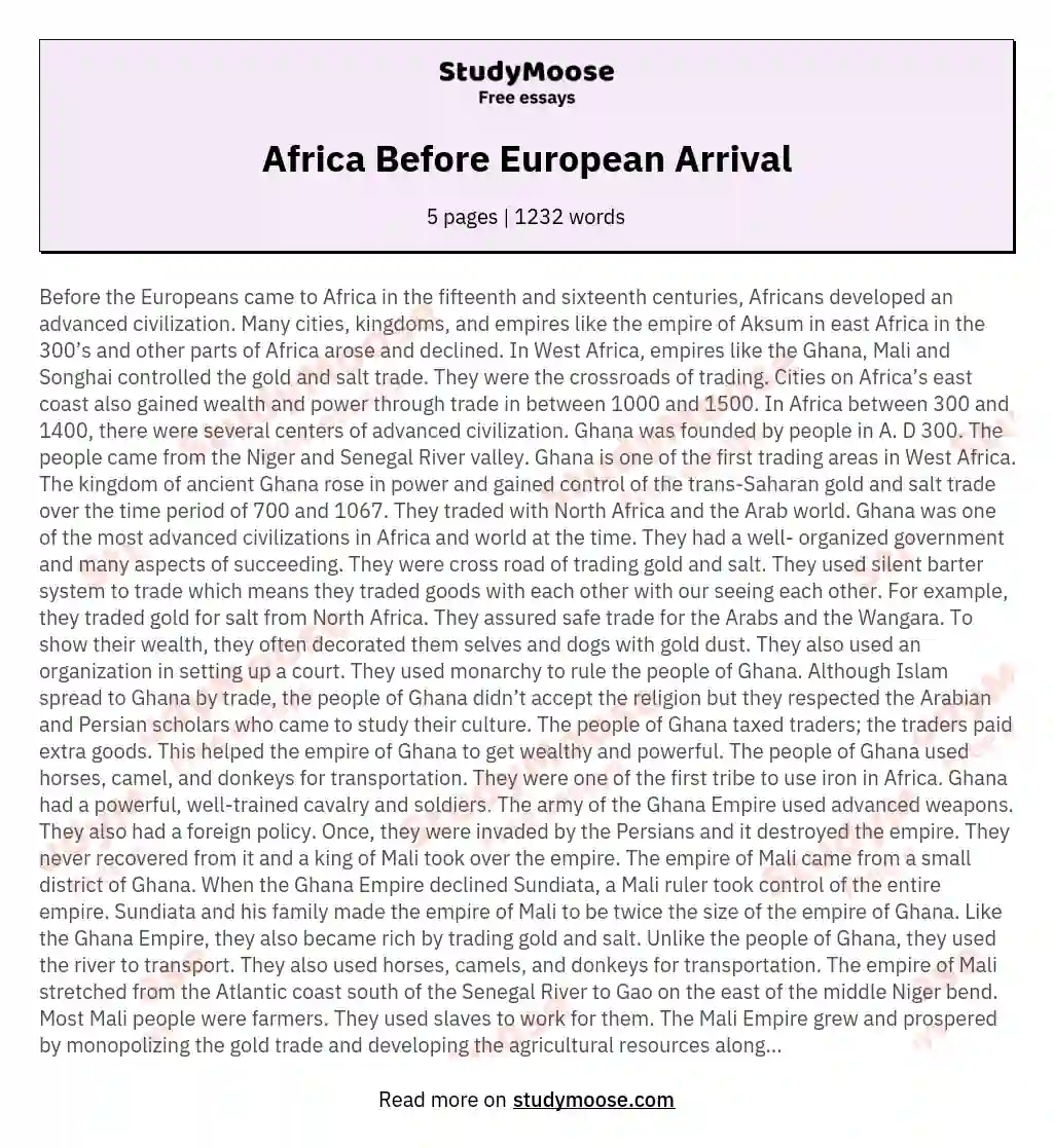 Africa Before European Arrival essay